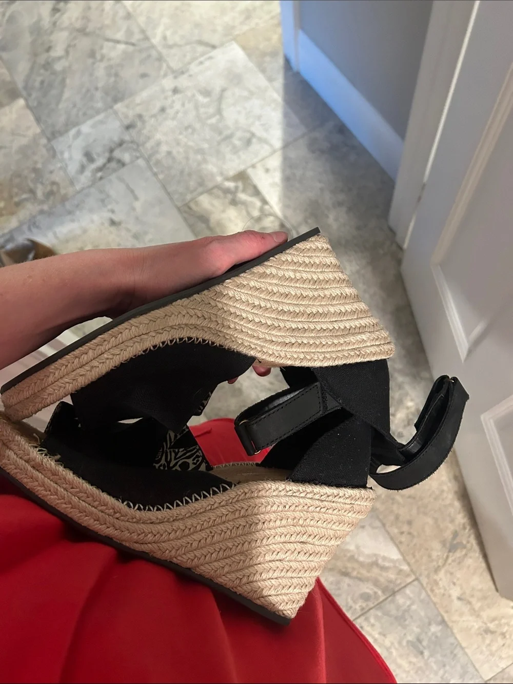 TOMS black canvas espadrille wedge sandals